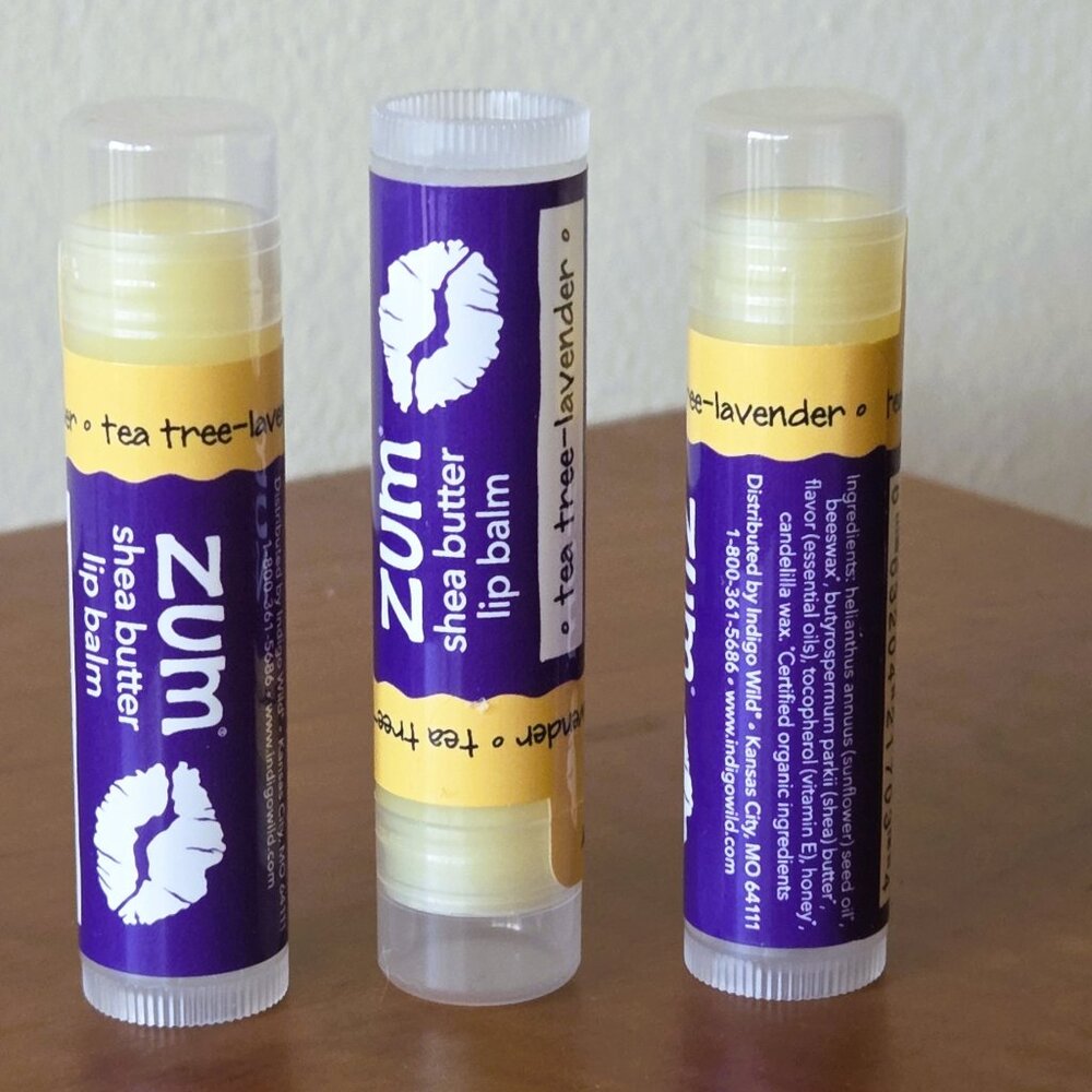 ZUM (x3) Indigo Wild Kiss Stick Natural Lip Balm Organic Beeswax Sunflower Oil